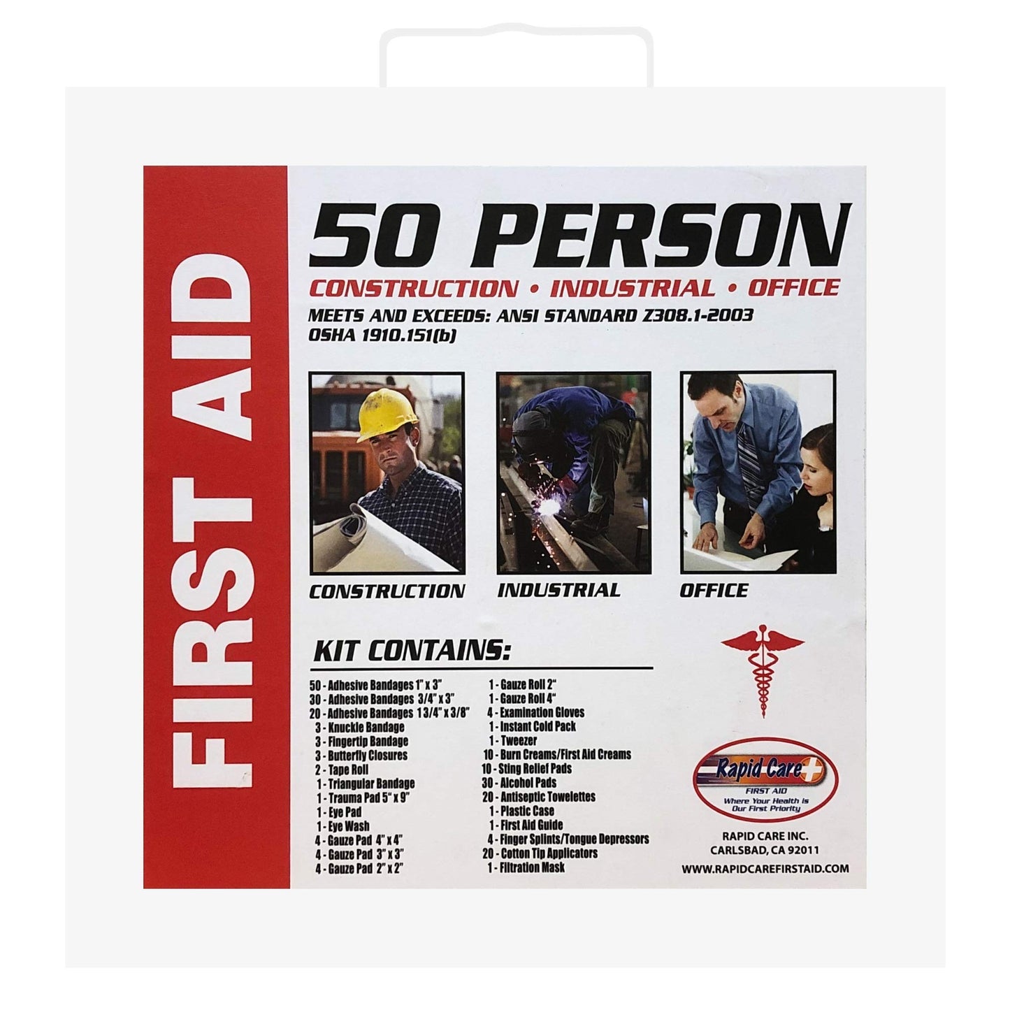 Rapid Care First Aid RC-50MAN-M 50 Person 233 Piece ANSI/OSHA Compliant Emergency First Aid Kit in Wall Mountable Metal Case
