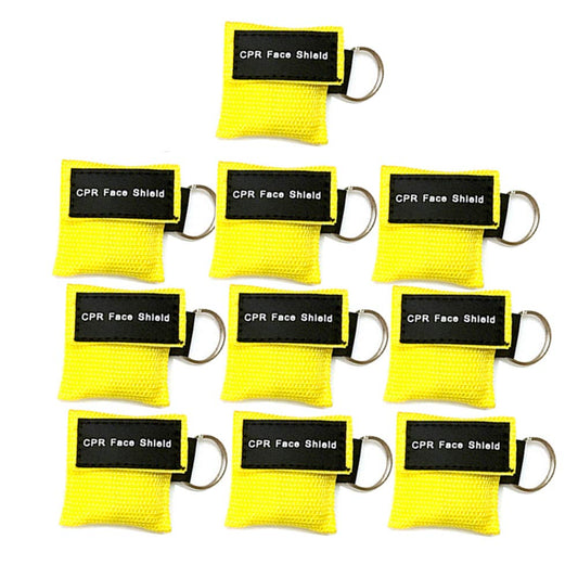 LSIKA-Z Pack of 10pcs CPR Face Shield Mask Keychain Ring First Aid Kit CPR Face Shields for First Aid or CPR Training (Yellow-10)
