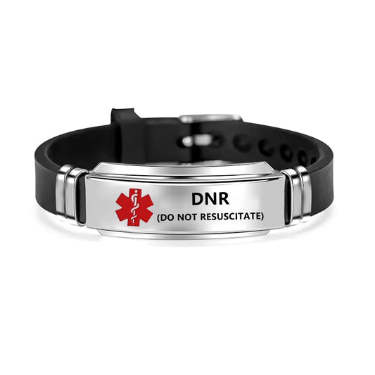 NanMuc Red Medical Alert ID DNR Bracelet Emergency First Aid Laser Engraved Health Alert Adjustable Silicone Wristband Bracelet