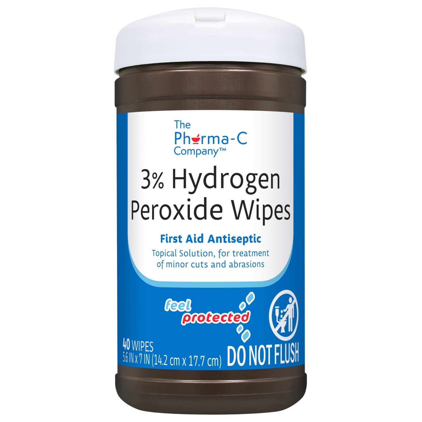 The Pharma-C Company 3% Hydrogen Peroxide Wipes [40 wipes] - First Aid. H202 Skin Safe Antiseptic Wound Cleaner.