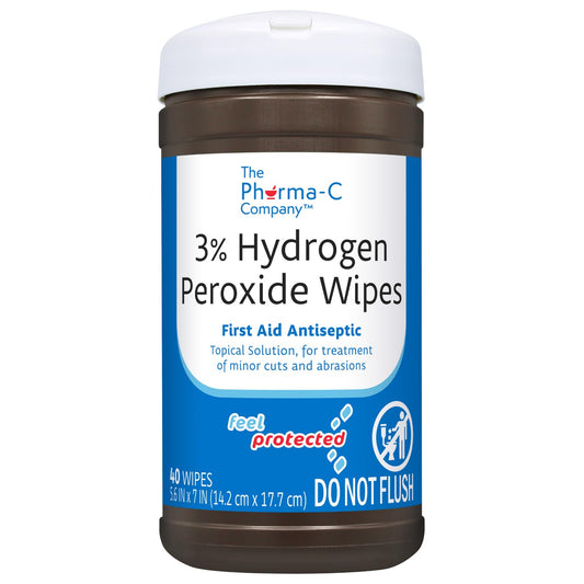 The Pharma-C Company 3% Hydrogen Peroxide Wipes [40 wipes] - First Aid. H202 Skin Safe Antiseptic Wound Cleaner.