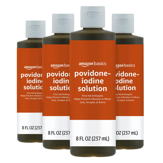 Amazon Basics First Aid Antiseptic 10% Povidone Iodine Solution 8 Fl Oz Pack of 4