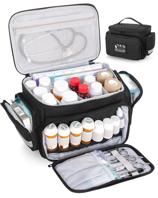 Medicine Organizer Storage Bag Empty Home Health Nurse Bag Pill Bottle Organizer Box Medication First Aid Travel Bag for Nurses Black
