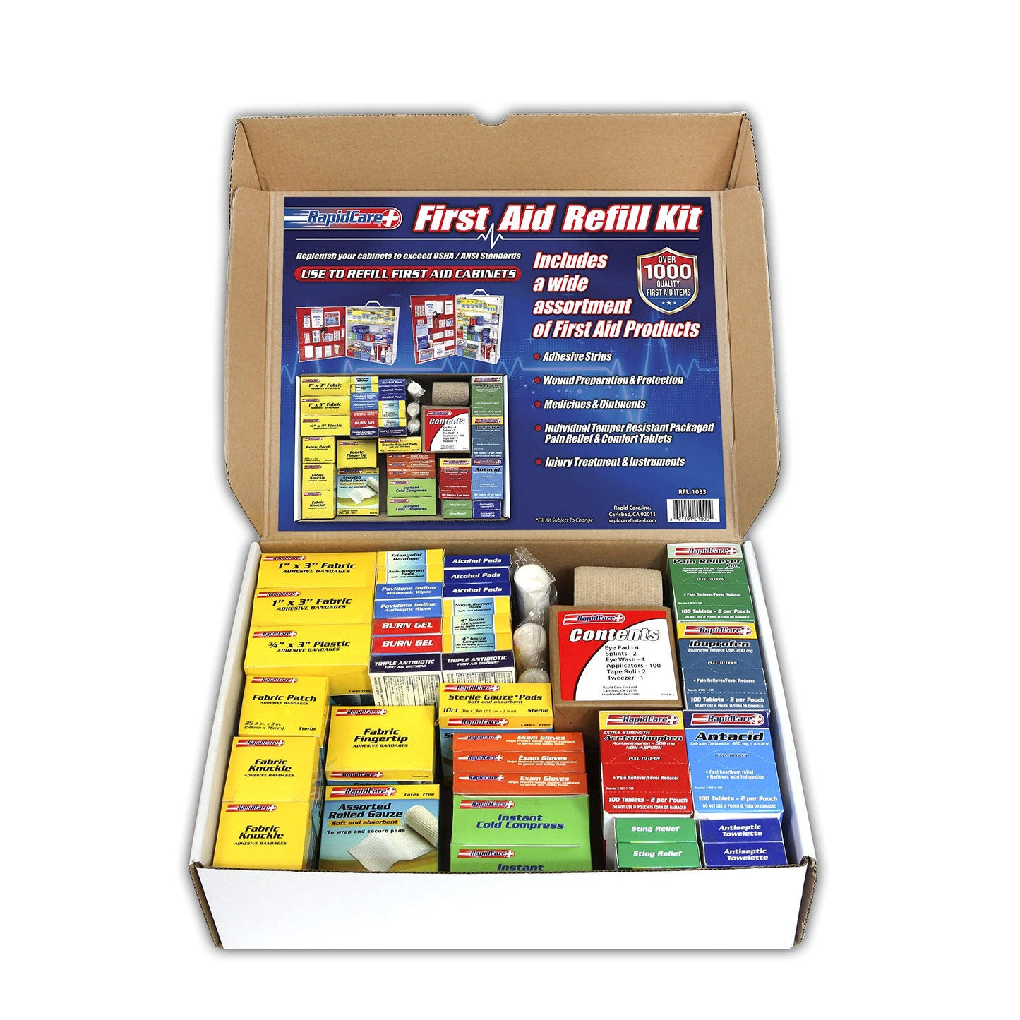 Rapid Care First Aid 91003 Refill Kit for 4 Shelf First Aid Cabinet 1033 Pieces For Over 150 People